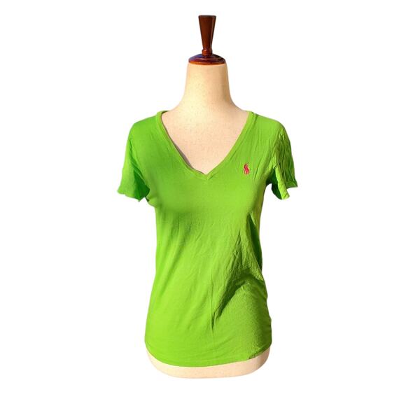 Y2k Ralph Lauren Sport Lime Green Baby Tee w/ Pink Accent - Size Small - Picture 1 of 7